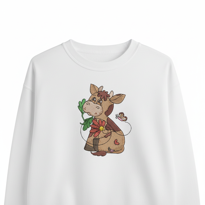 Cow &amp; Butterfly — Premium Embroidered Collection | Hoodie • Sweatshirt • Jute Tote | Original EmbroMania Design