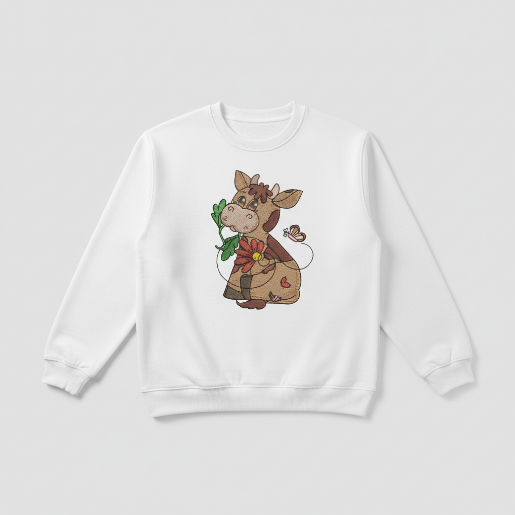 Cow &amp; Butterfly — Premium Embroidered Collection | Hoodie • Sweatshirt • Jute Tote | Original EmbroMania Design