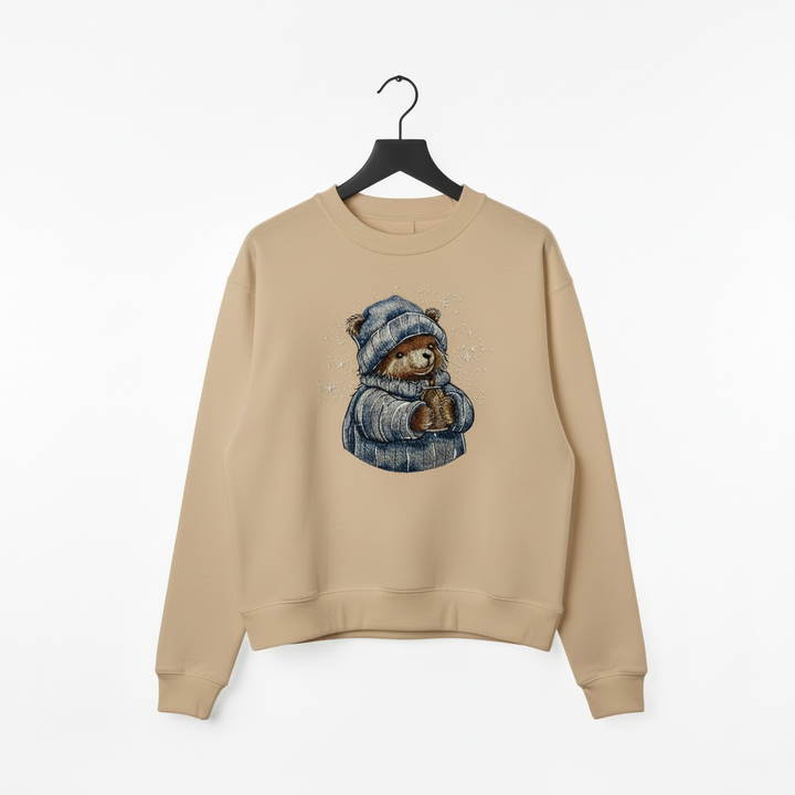 Cozy Cocoa Bear Machine Embroidered Sweatshirt – Hand Finished in Dubai | EmbroMania