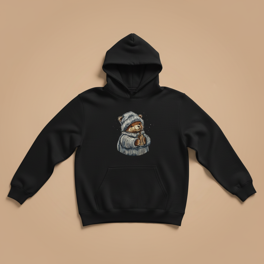 Cozy Winter Bear — Premium Embroidered Hoodie | Original EmbroMania Design