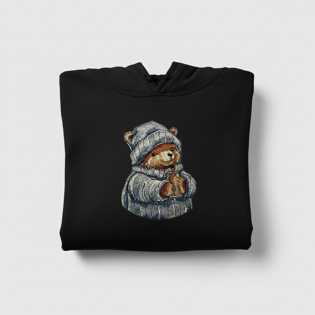 Cozy Winter Bear — Premium Embroidered Hoodie | Original EmbroMania Design