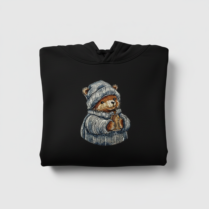 Cozy Winter Bear — Premium Embroidered Hoodie | Original EmbroMania Design