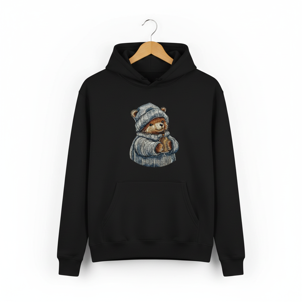 Cozy Winter Bear — Premium Embroidered Hoodie | Original EmbroMania Design
