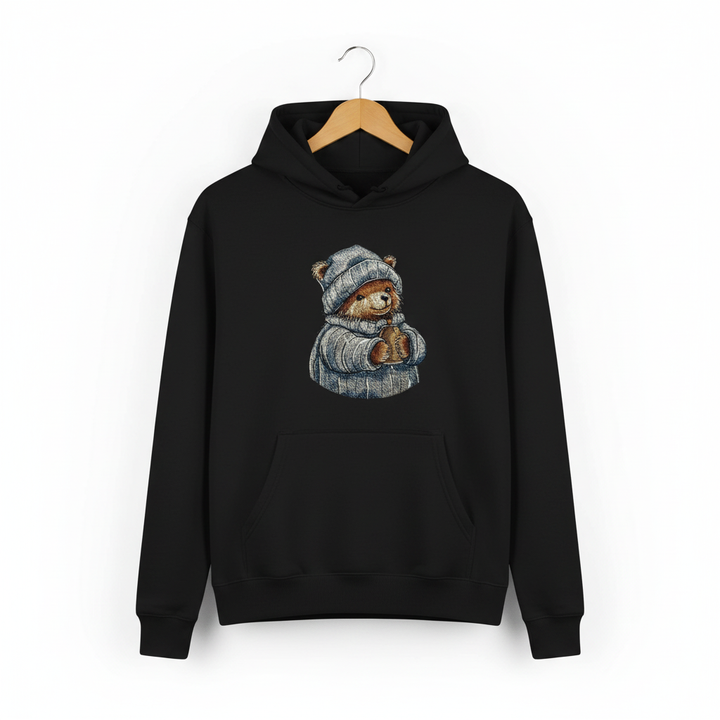 Cozy Winter Bear — Premium Embroidered Hoodie | Original EmbroMania Design