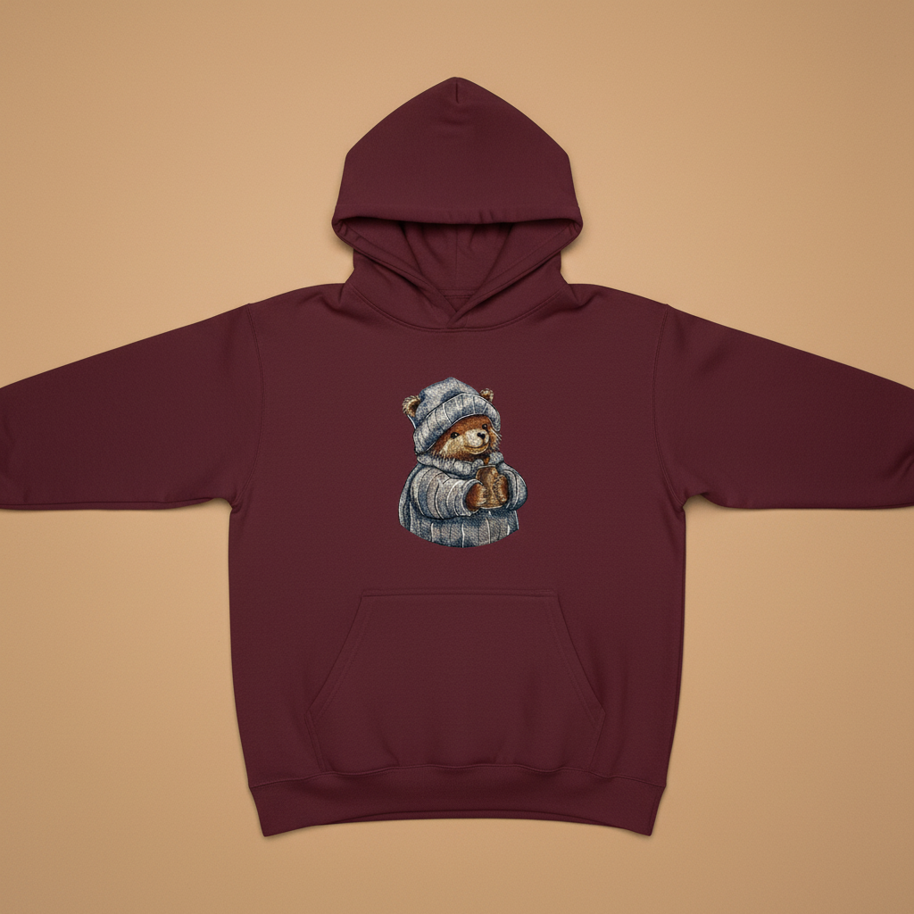 Cozy Winter Bear — Premium Embroidered Hoodie | Original EmbroMania Design