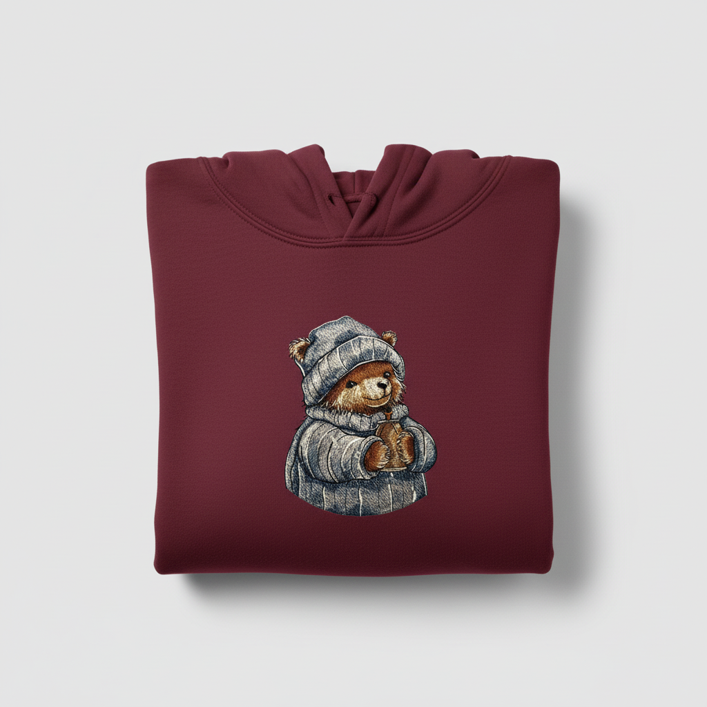 Cozy Winter Bear — Premium Embroidered Hoodie | Original EmbroMania Design