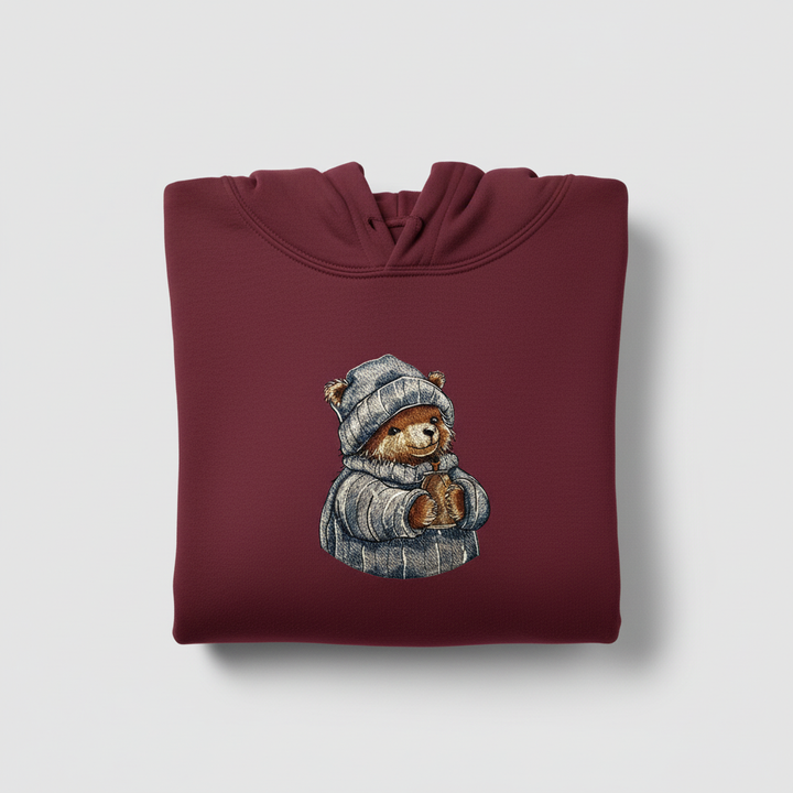 Cozy Winter Bear — Premium Embroidered Hoodie | Original EmbroMania Design