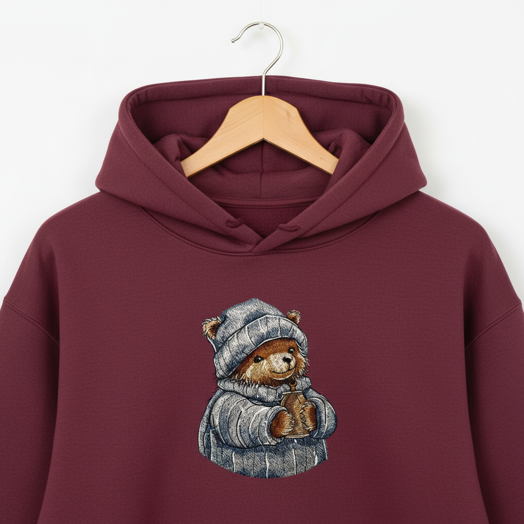 Cozy Winter Bear — Premium Embroidered Hoodie | Original EmbroMania Design