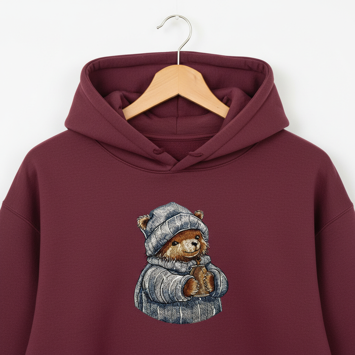 Cozy Winter Bear — Premium Embroidered Hoodie | Original EmbroMania Design