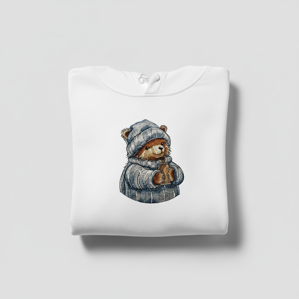 Cozy Winter Bear — Premium Embroidered Hoodie | Original EmbroMania Design