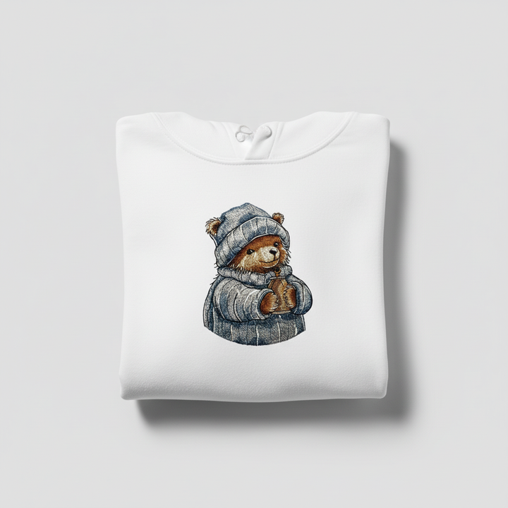 Cozy Winter Bear — Premium Embroidered Hoodie | Original EmbroMania Design
