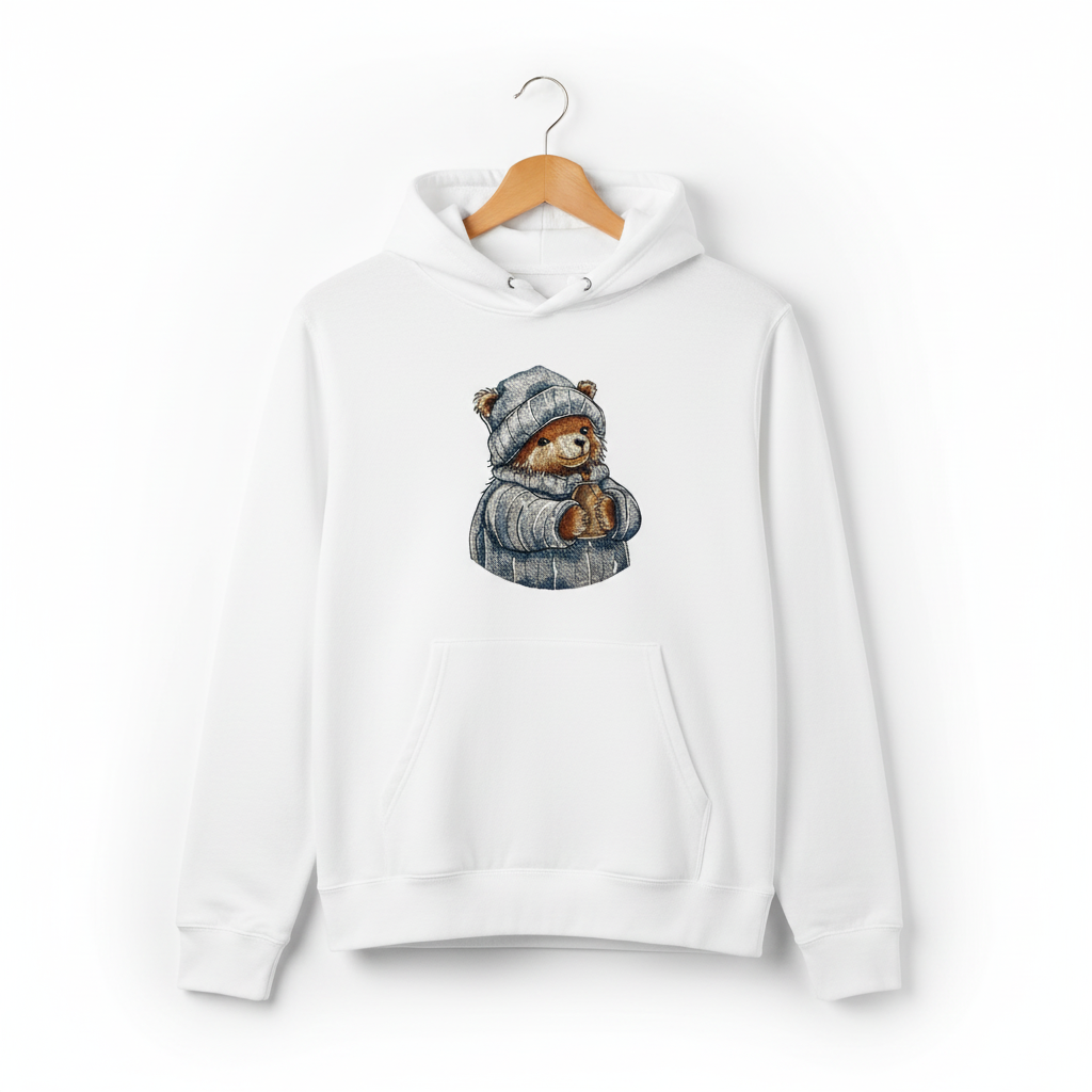 Cozy Winter Bear — Premium Embroidered Hoodie | Original EmbroMania Design