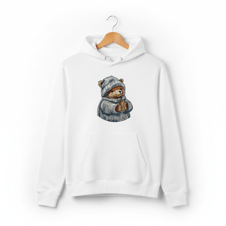 Cozy Winter Bear — Premium Embroidered Hoodie | Original EmbroMania Design
