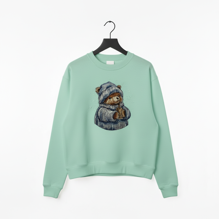 Cozy Cocoa Bear Machine Embroidered Sweatshirt – Hand Finished in Dubai | EmbroMania