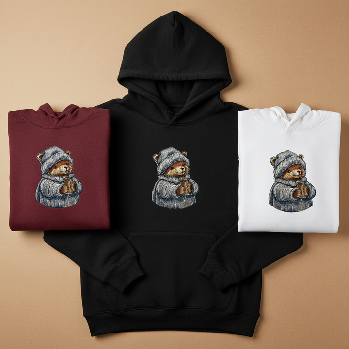 Cozy Winter Bear — Premium Embroidered Hoodie | Original EmbroMania Design