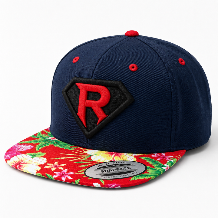 Crimson Guard – Navy Snapback with Black and Red 3D Puff Superman Shield Initial | Hand Finished in Dubai | EmbroMania
