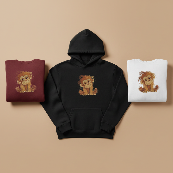 Baby Orangutan — Premium Embroidered Hoodie | Original EmbroMania Design