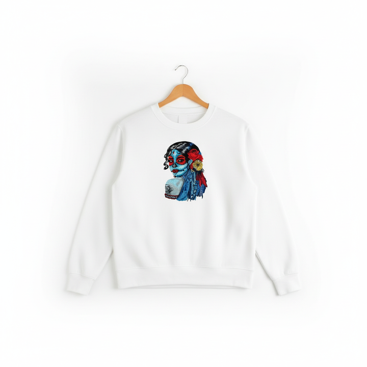 Daydream Muse Sugar Skull — Premium Embroidered Sweatshirt | Original EmbroMania Design