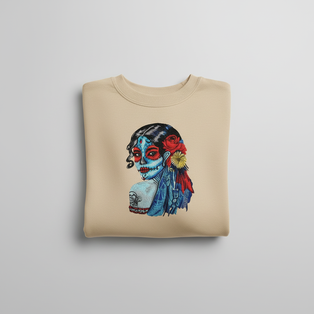 Daydream Muse Sugar Skull — Premium Embroidered Sweatshirt | Original EmbroMania Design