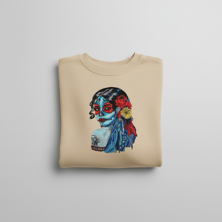 Daydream Muse Sugar Skull — Premium Embroidered Sweatshirt | Original EmbroMania Design