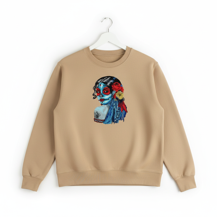 Daydream Muse Sugar Skull — Premium Embroidered Sweatshirt | Original EmbroMania Design