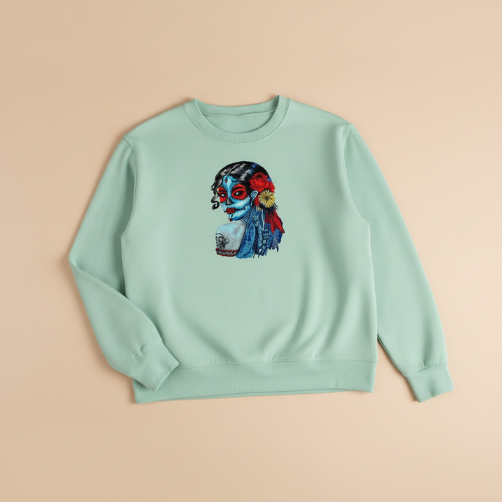 Daydream Muse Sugar Skull — Premium Embroidered Sweatshirt | Original EmbroMania Design