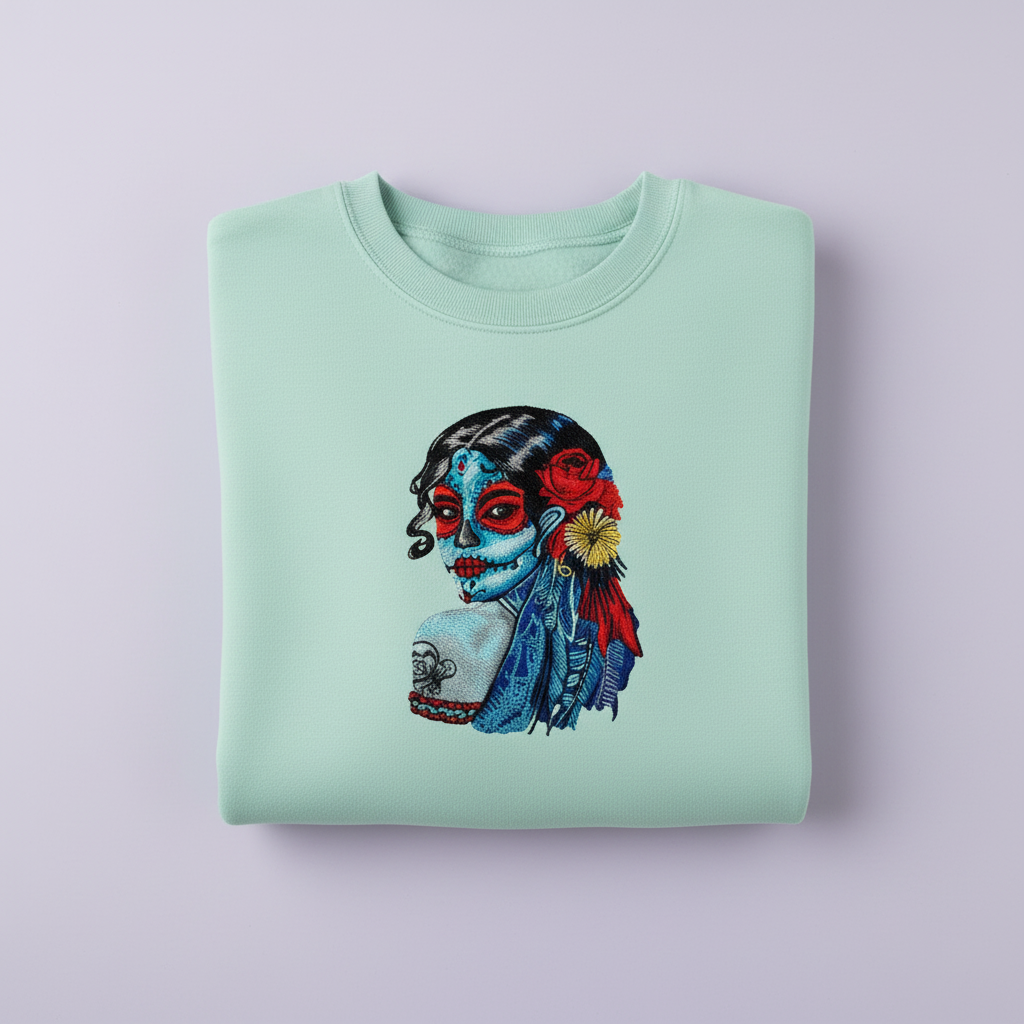 Daydream Muse Sugar Skull — Premium Embroidered Sweatshirt | Original EmbroMania Design
