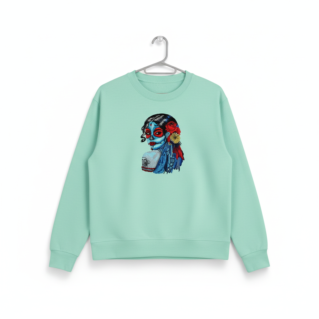 Daydream Muse Sugar Skull — Premium Embroidered Sweatshirt | Original EmbroMania Design