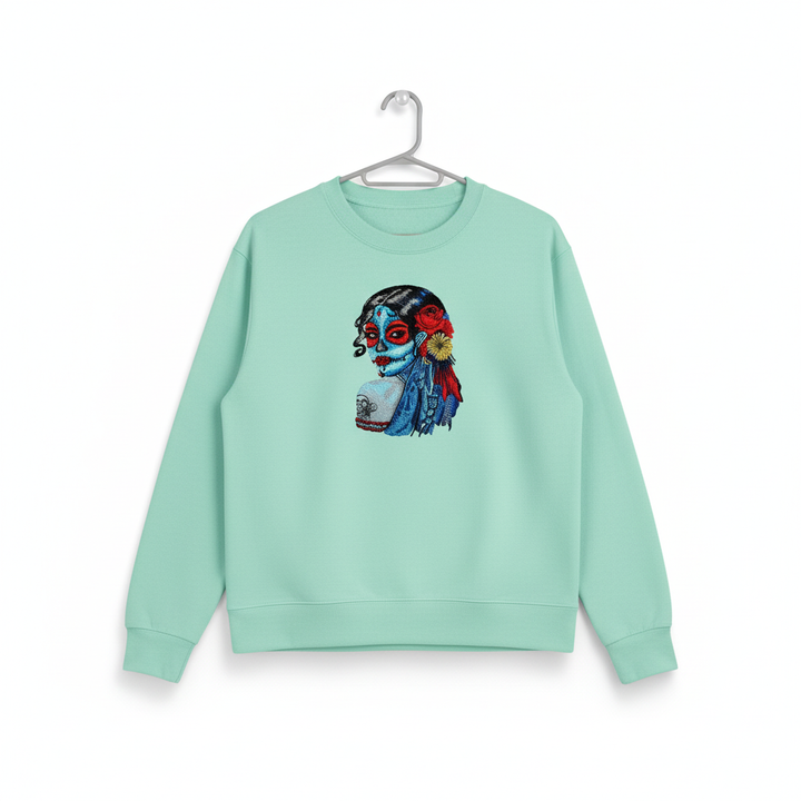 Daydream Muse Sugar Skull — Premium Embroidered Sweatshirt | Original EmbroMania Design