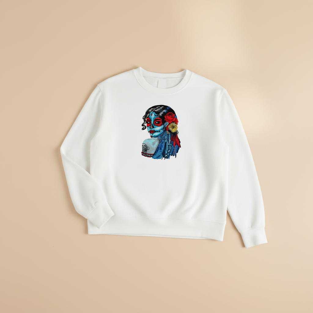 Daydream Muse Sugar Skull — Premium Embroidered Sweatshirt | Original EmbroMania Design