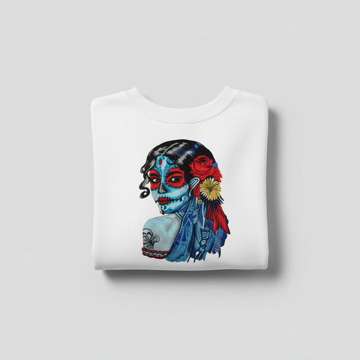 Daydream Muse Sugar Skull — Premium Embroidered Sweatshirt | Original EmbroMania Design