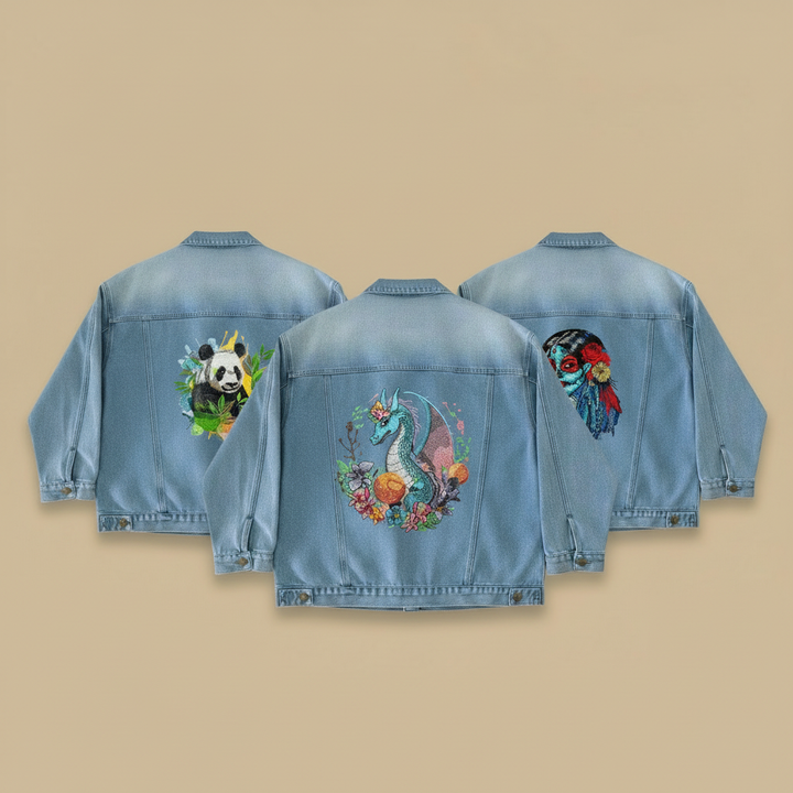 Denim Sparkle — Premium Denim Jacket | Back-Embroidered Canvas | Canvas Rebels by EmbroMania