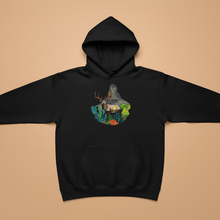 Desert Deer Machine Embroidered Hoodie – Hand Finished in Dubai | EmbroMania