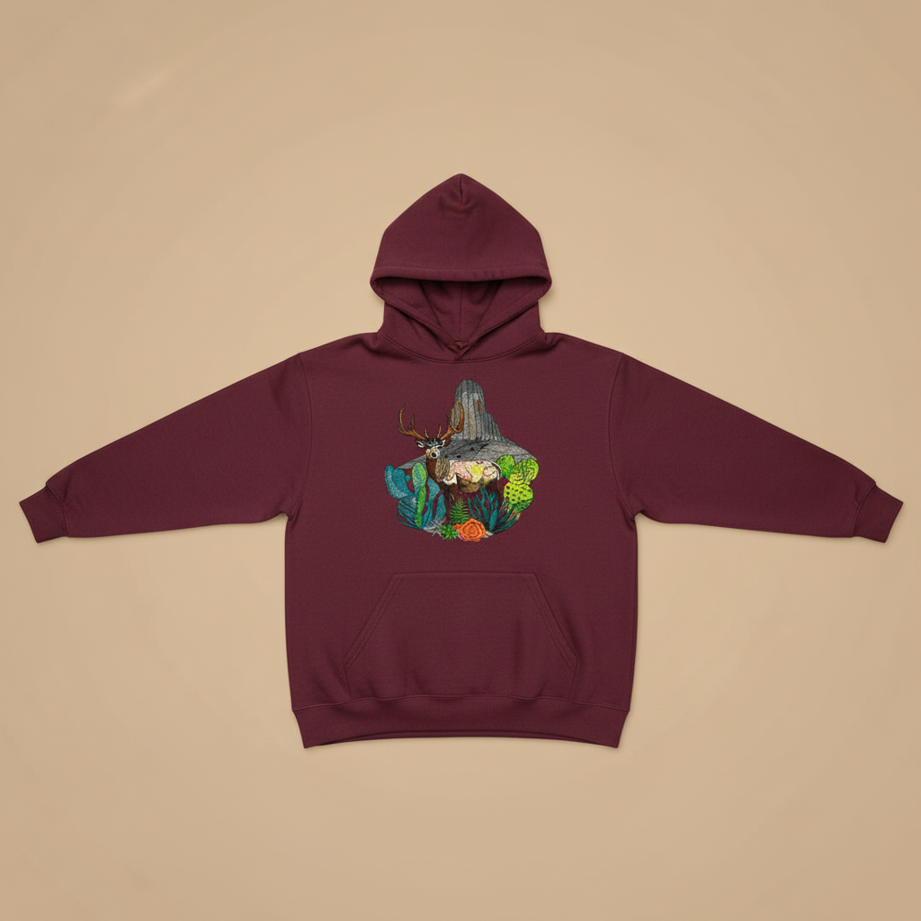 Desert Deer Machine Embroidered Hoodie – Hand Finished in Dubai | EmbroMania