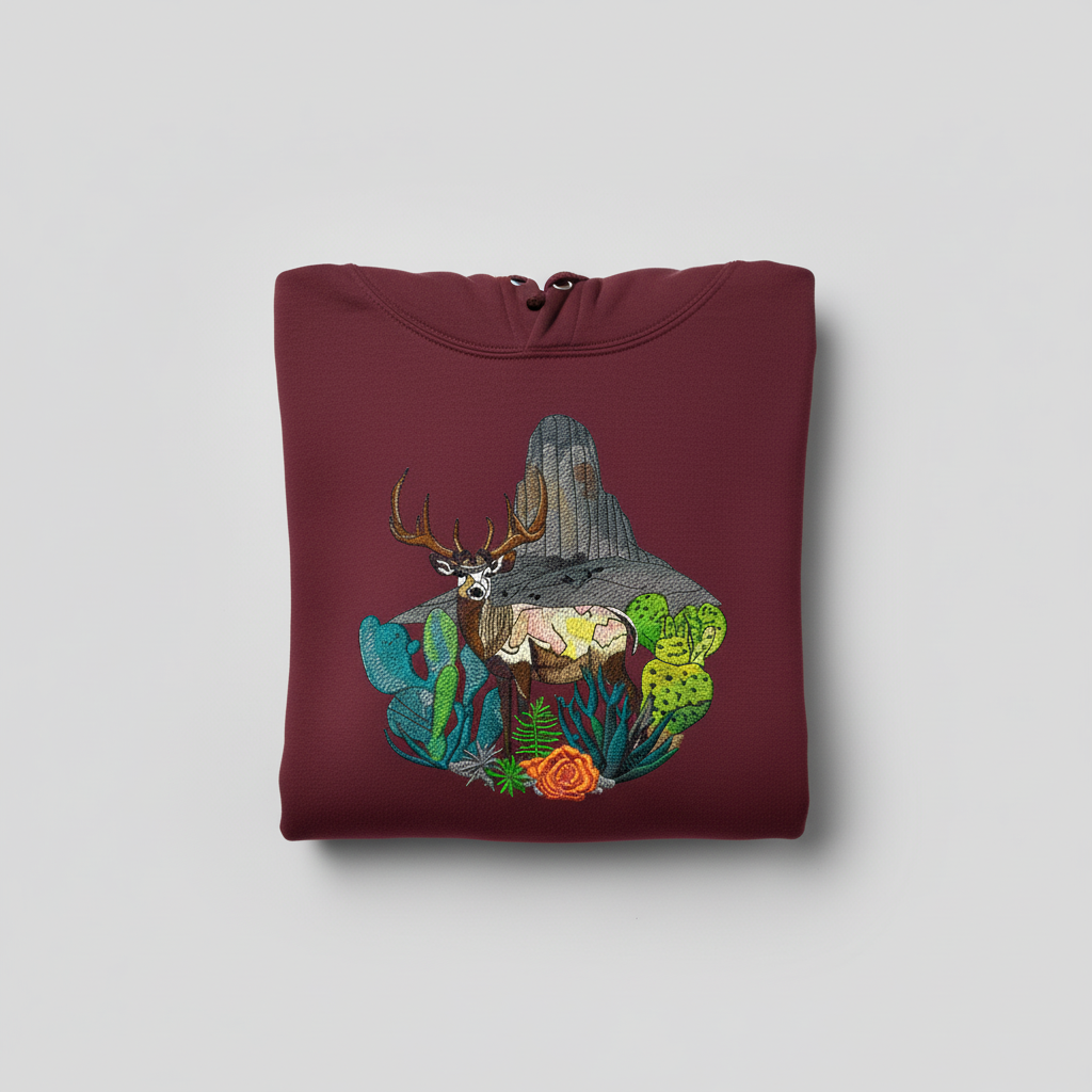 Desert Deer Machine Embroidered Hoodie – Hand Finished in Dubai | EmbroMania