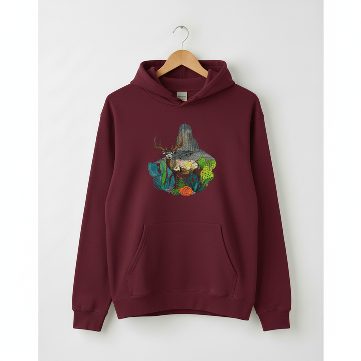 Desert Deer Machine Embroidered Hoodie – Hand Finished in Dubai | EmbroMania