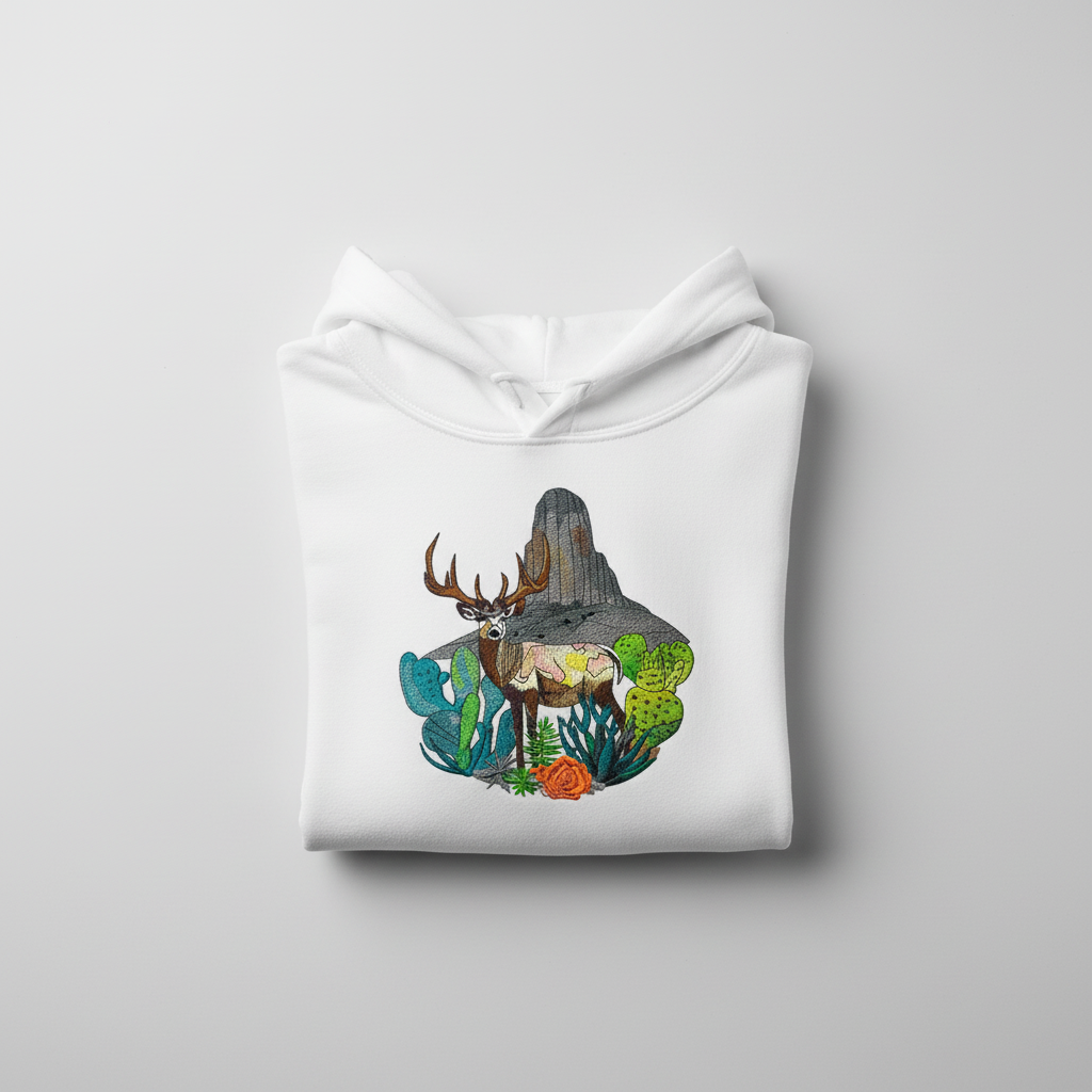 Desert Deer Machine Embroidered Hoodie – Hand Finished in Dubai | EmbroMania