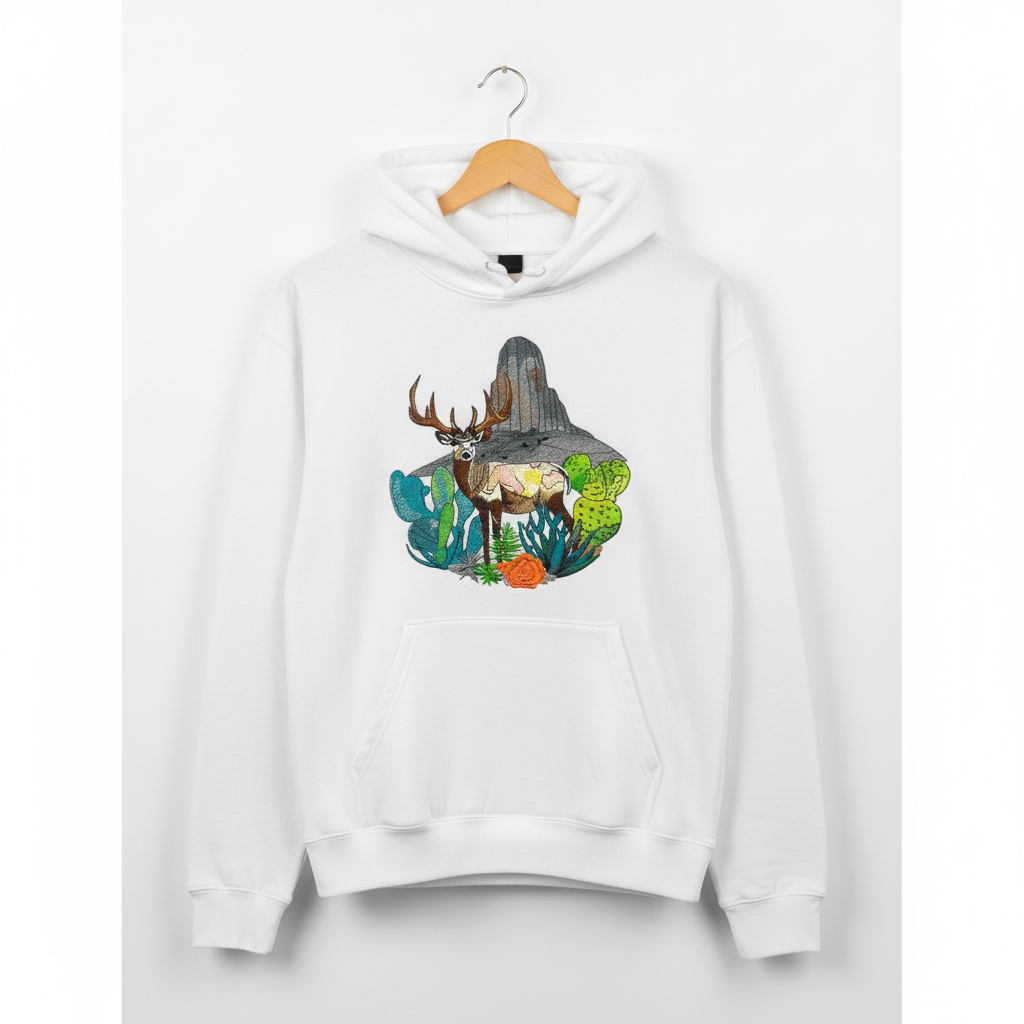 Desert Deer Machine Embroidered Hoodie – Hand Finished in Dubai | EmbroMania