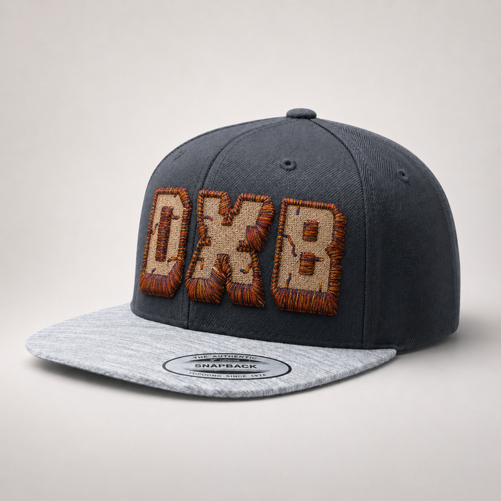 Gray and blue cap with &