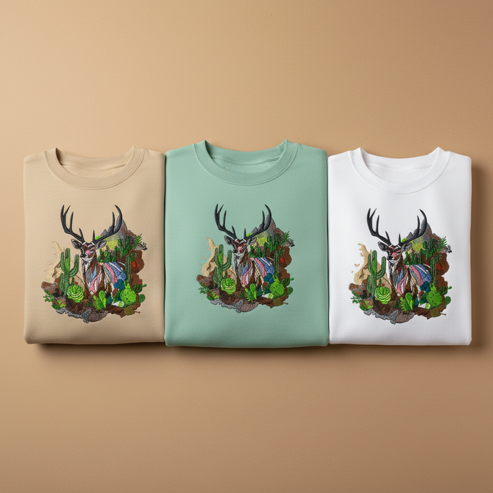 Desert Prism Deer — Premium Embroidered Sweatshirt | Original EmbroMania Design