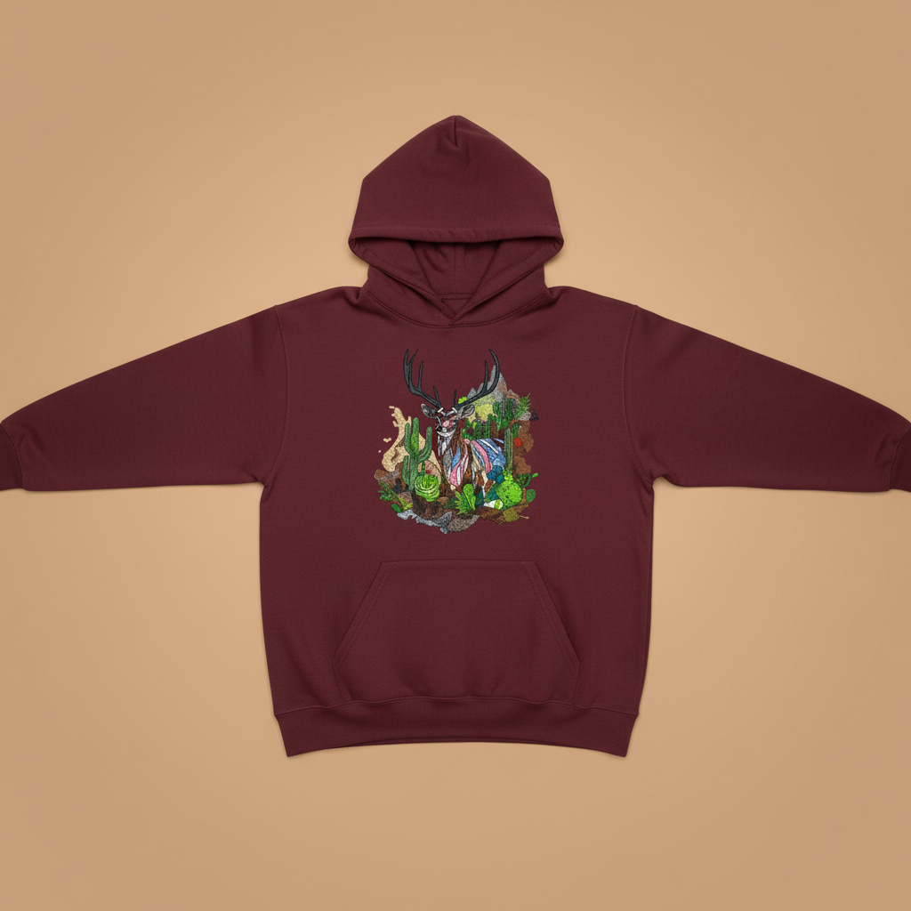 Desert Majesty Deer — Premium Embroidered Hoodie | Original EmbroMania Design