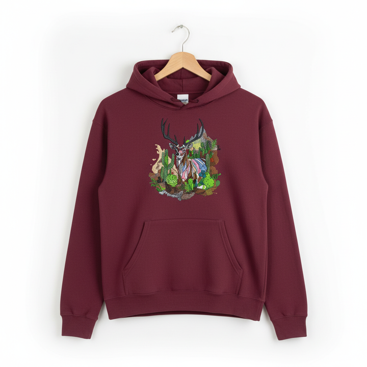 Desert Majesty Deer — Premium Embroidered Hoodie | Original EmbroMania Design