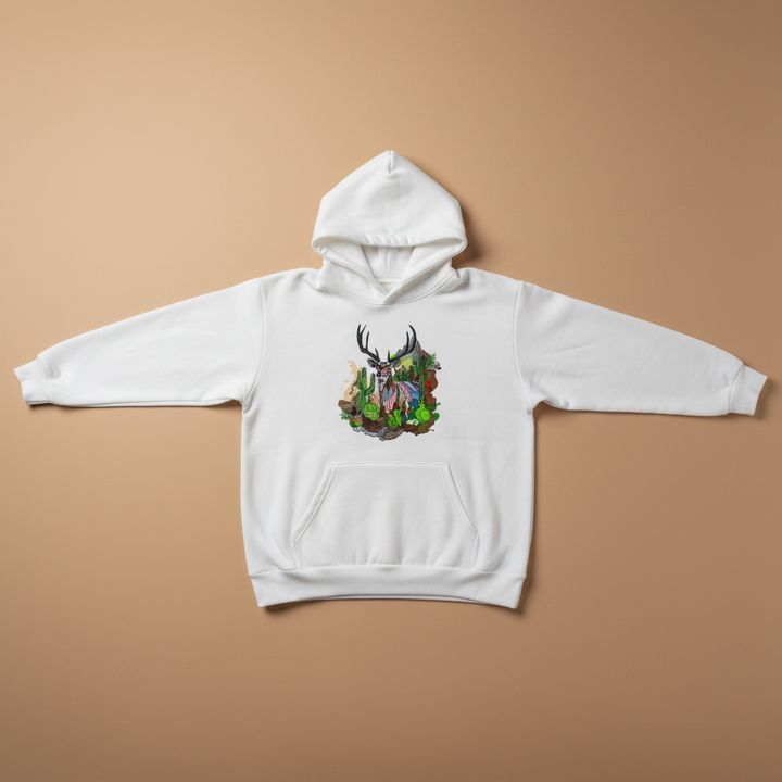 Desert Majesty Deer — Premium Embroidered Hoodie | Original EmbroMania Design