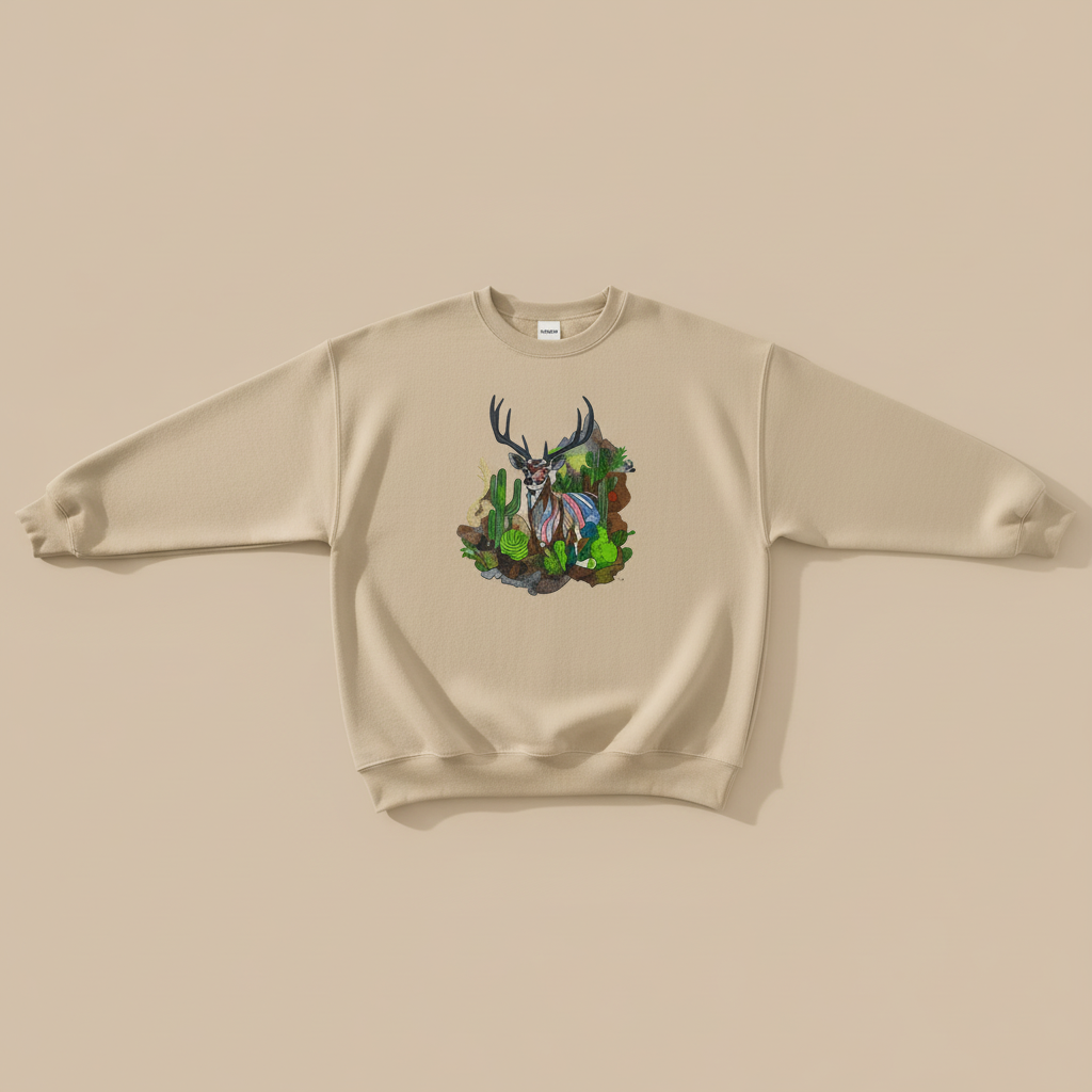 Desert Prism Deer — Premium Embroidered Sweatshirt | Original EmbroMania Design