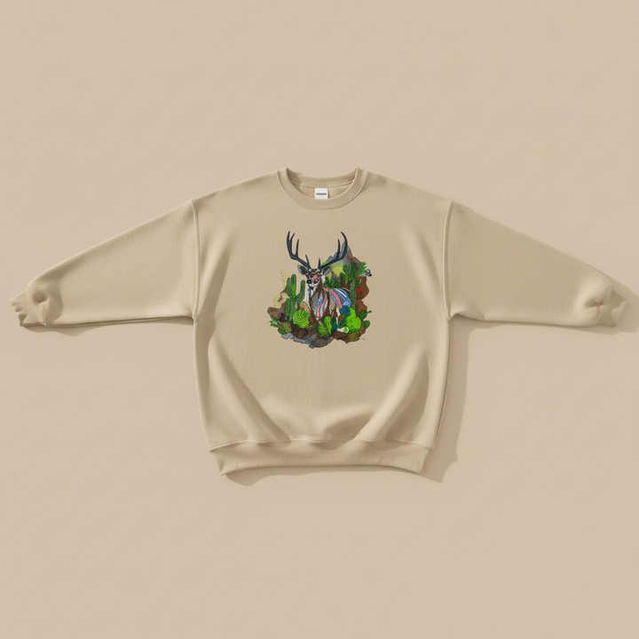 Desert Prism Deer — Premium Embroidered Sweatshirt | Original EmbroMania Design