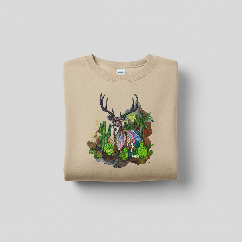 Desert Prism Deer — Premium Embroidered Sweatshirt | Original EmbroMania Design