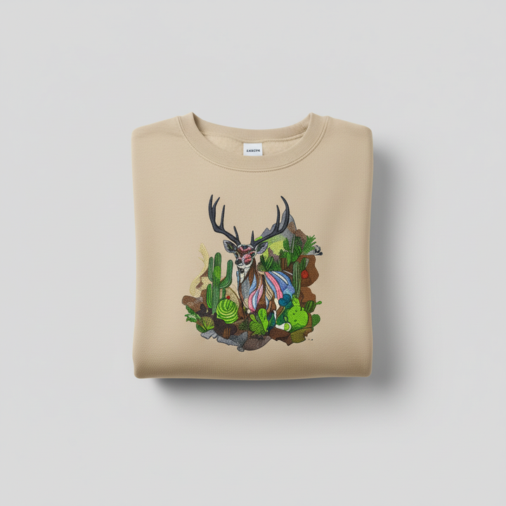 Desert Prism Deer — Premium Embroidered Sweatshirt | Original EmbroMania Design