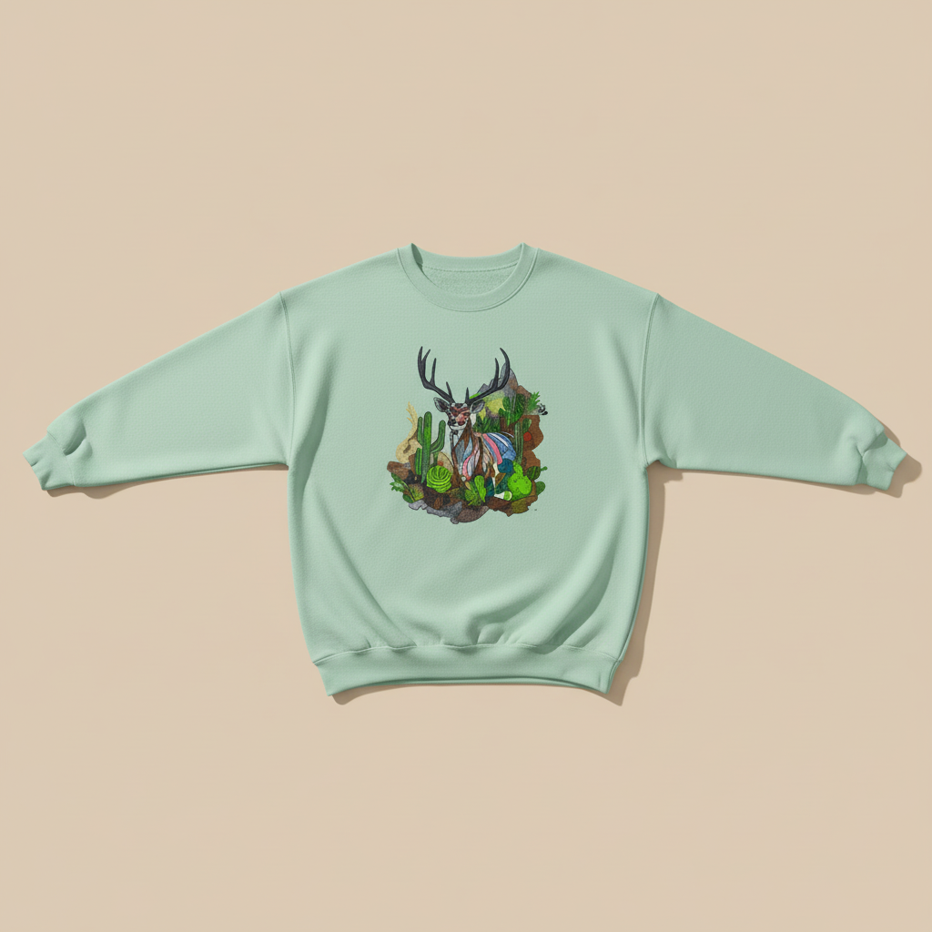 Desert Prism Deer — Premium Embroidered Sweatshirt | Original EmbroMania Design