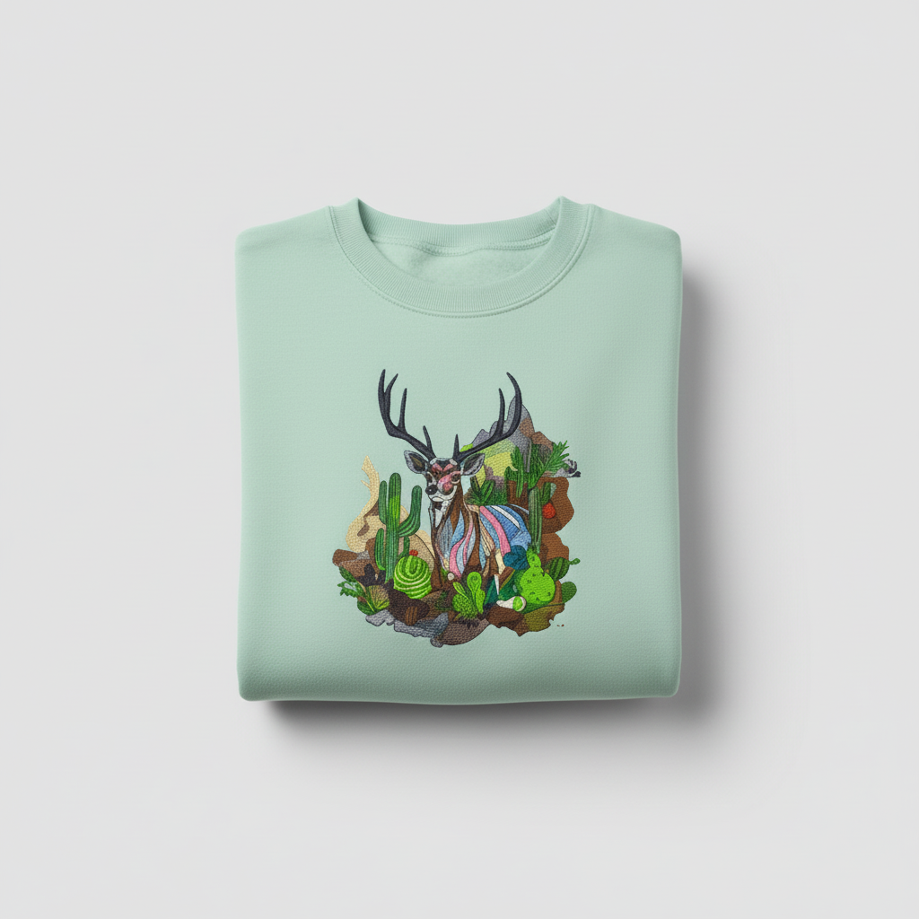 Desert Prism Deer — Premium Embroidered Sweatshirt | Original EmbroMania Design