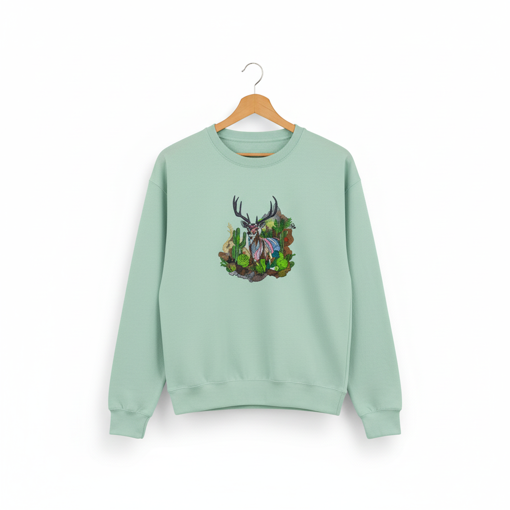 Desert Prism Deer — Premium Embroidered Sweatshirt | Original EmbroMania Design